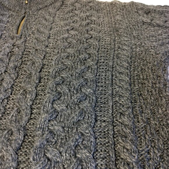 Kilronan Knitwear Aran Knit Sweater M Gray Merino Wool Fisherman Ireland 1/4 Zip - Picture 12 of 16